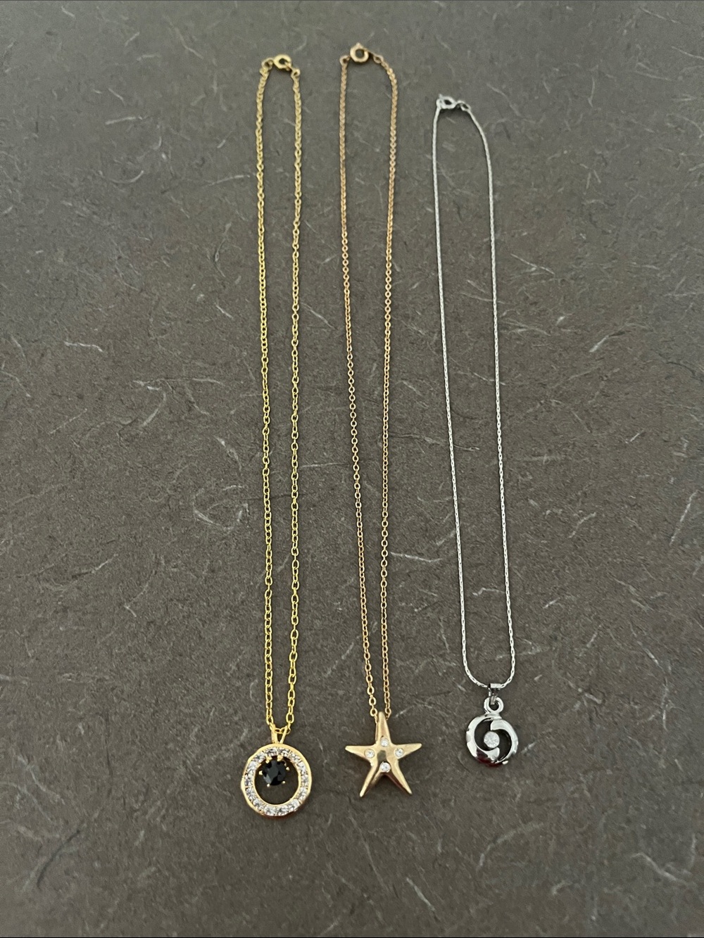 L👀K 3 Gold tone and Silver tone Star & Circle Pendant Necklaces